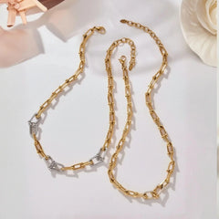 18K vergoldete Gliederkette Damen aus Edelstahl, goldene Statement Halskette, luxuriös