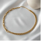 Goldene Gliederkette aus Edelstahl, elegant, Damen Halskette auf Seidenstoff