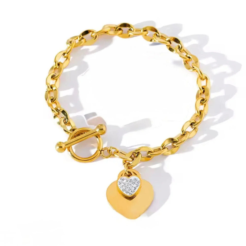 18K vergoldetes Armband aus Edelstahl mit Doppelherz-Anhänger, Schmuck für Damen