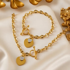 Goldenes 18K Edelstahl-Schmuckset mit Doppelherz-Anhängern – elegante Halskette & Armband von LOÉAR