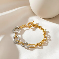 Zweifarbiges Edelstahlarmband in Gold und Silber mit T-Stab-Verschluss – Bicolor Link Balance Bracelet von LOÉAR