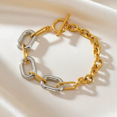 Zweifarbiges Edelstahlarmband in Gold und Silber mit T-Stab-Verschluss – Bicolor Link Balance Bracelet von LOÉAR