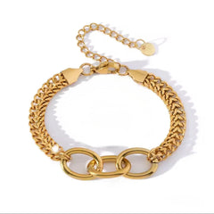 Bold Harmony Bracelet von LOÉAR – 18K vergoldetes Edelstahlarmband mit doppelter Gliederstruktur und markantem Mittelstück, wasserfest & hypoallergen.