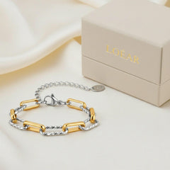 Zweifarbiges Edelstahlarmband in Silber und 18K Gold – modernes Gliederarmband von LOÉAR