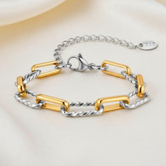 Zweifarbiges Edelstahlarmband in Silber und 18K Gold – modernes Gliederarmband von LOÉAR