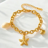 Gold Armband Damen 18K vergoldet mit Seestern, Muschel und Kettenanhängern, sommerlich