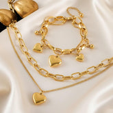 18K vergoldetes Edelstahl-Schmuckset mit Herzanhängern – elegante Halskette & Armband von LOÉAR