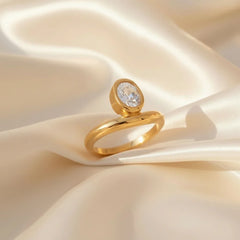 Goldener Damenring mit ovalem Zirkonia-Stein, 18K vergoldet, minimalistisches Design