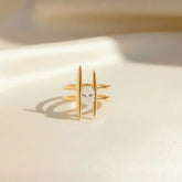 Vergoldeter Damenring mit Zirkonia, modernes Design, 18K Gold, Statement-Ring