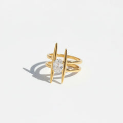 Vergoldeter Damenring mit Zirkonia, modernes Design, 18K Gold, Statement-Schmuck