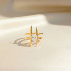 Vergoldeter Damenring mit Zirkonia, modernes Design, 18K Gold, Statement-Ring