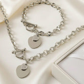 Silbernes Schmuckset mit Herzanhänger – Halskette & Armband mit Pavé-Detail von LOÉAR