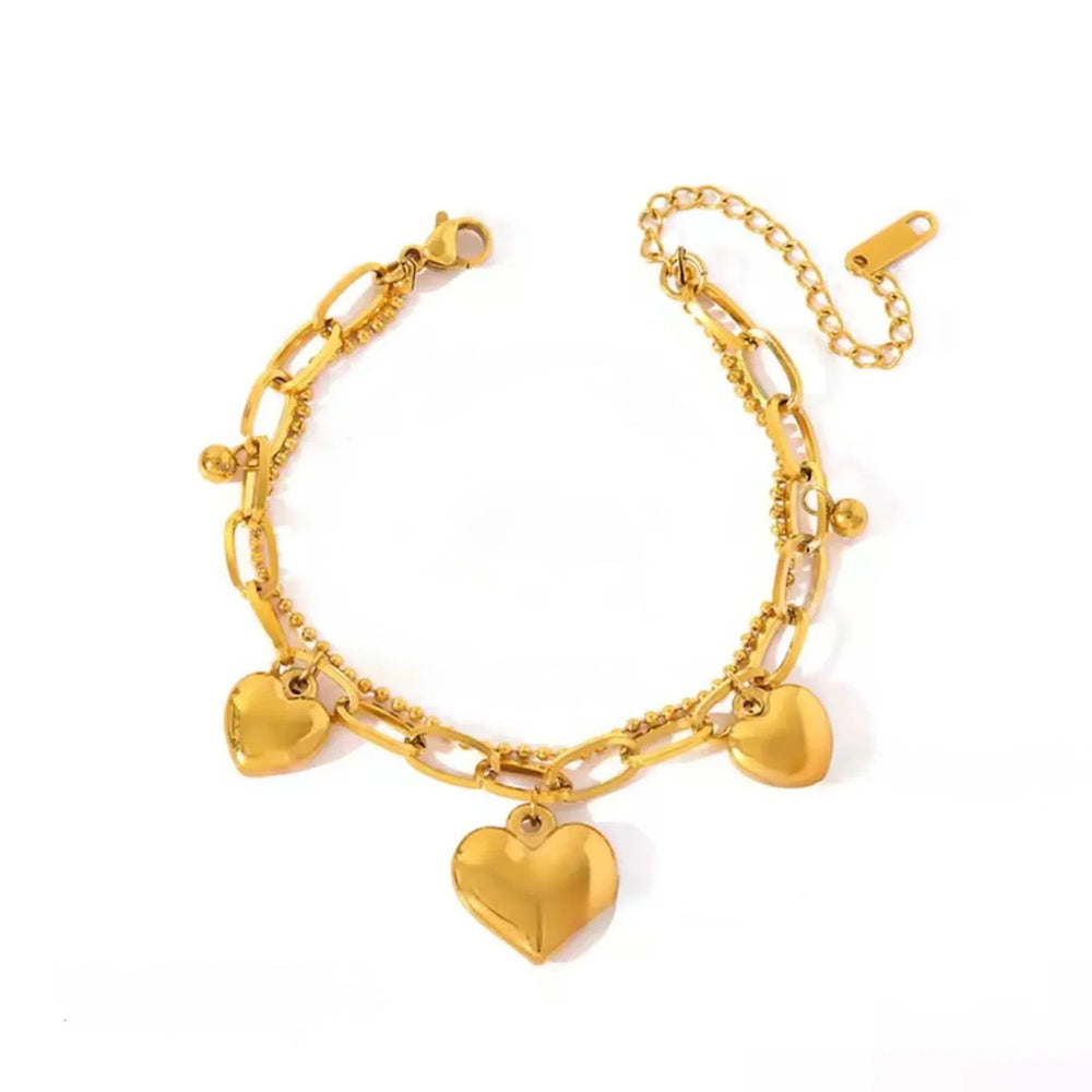 18K vergoldetes Damenarmband aus Edelstahl mit drei goldenen Herzanhängern