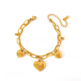 18K vergoldetes Damenarmband aus Edelstahl mit drei goldenen Herzanhängern