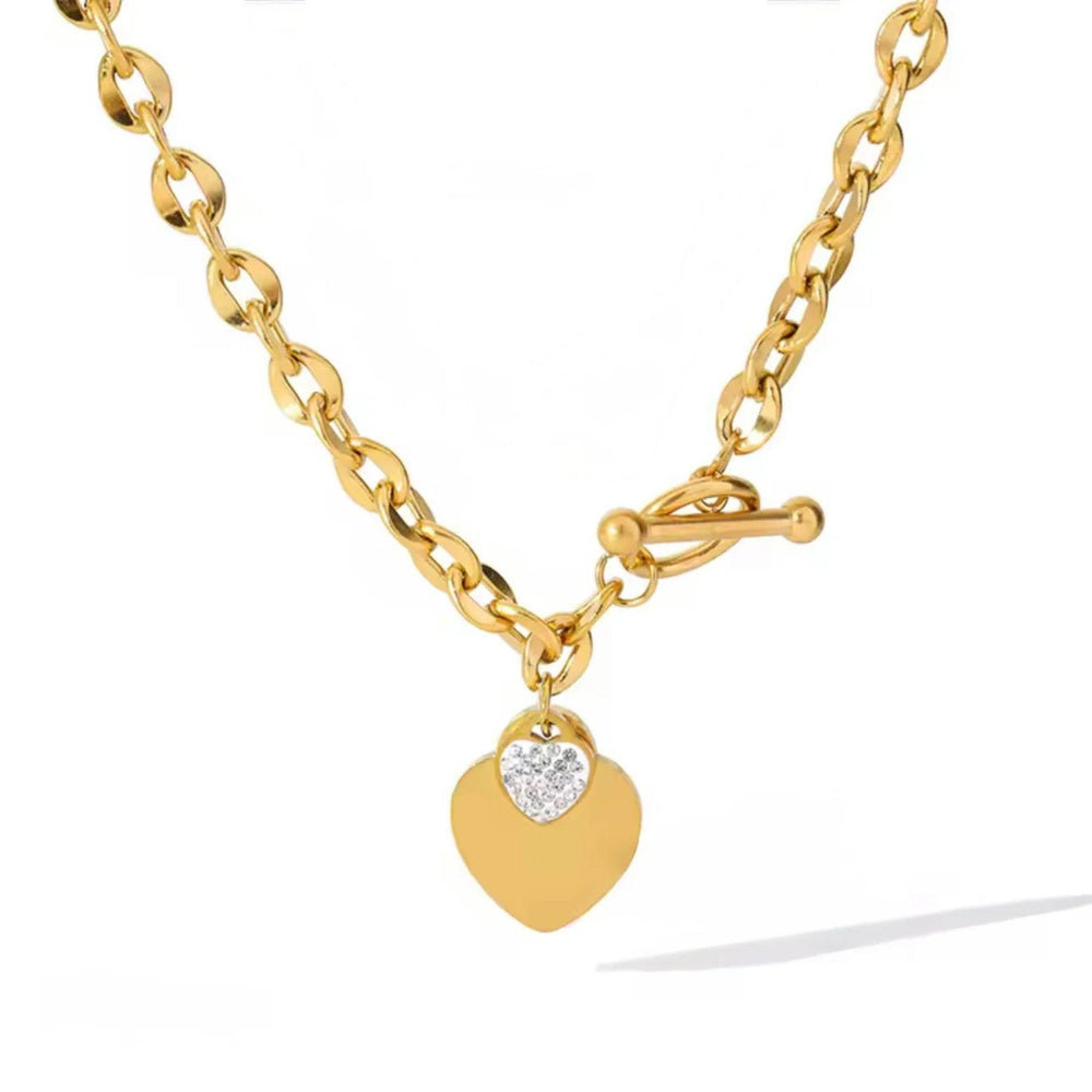 Goldene Edelstahl-Halskette mit Doppelherz-Anhänger und Zirkonia – elegante 18K vergoldete Kette von LOÉAR