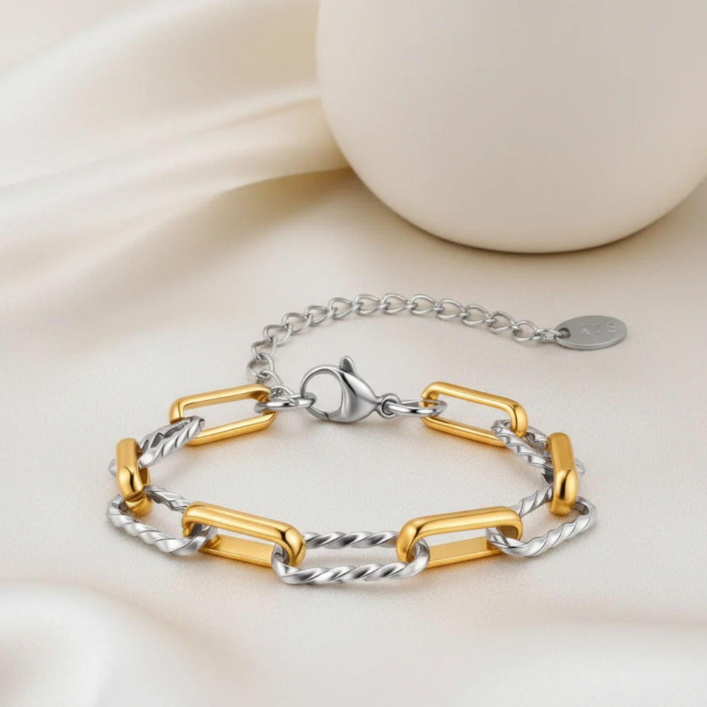 Zweifarbiges Edelstahlarmband in Silber und 18K Gold – modernes Gliederarmband von LOÉAR