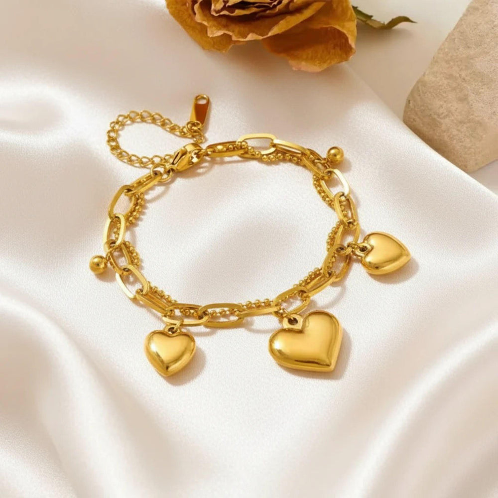 Doppellagige goldene Edelstahl-Halskette mit Herzanhänger – elegante 18K vergoldete Kette von LOÉAR